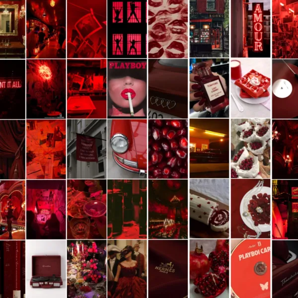 Red Wall Collage Kit Aesthetic Digital Download Set of 100 High Quality Images