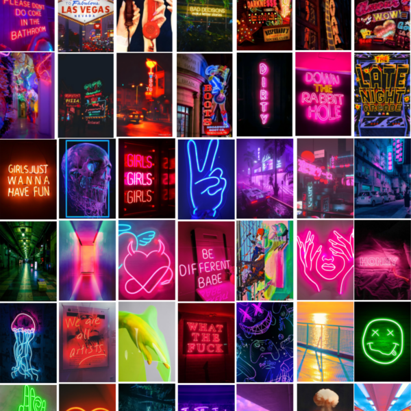 Neon Wall Collage Kit Aesthetic Digital Download Set of 50 High Quality Images